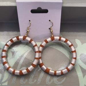 Hand crafted Wood Hoop Earrings With White Satin